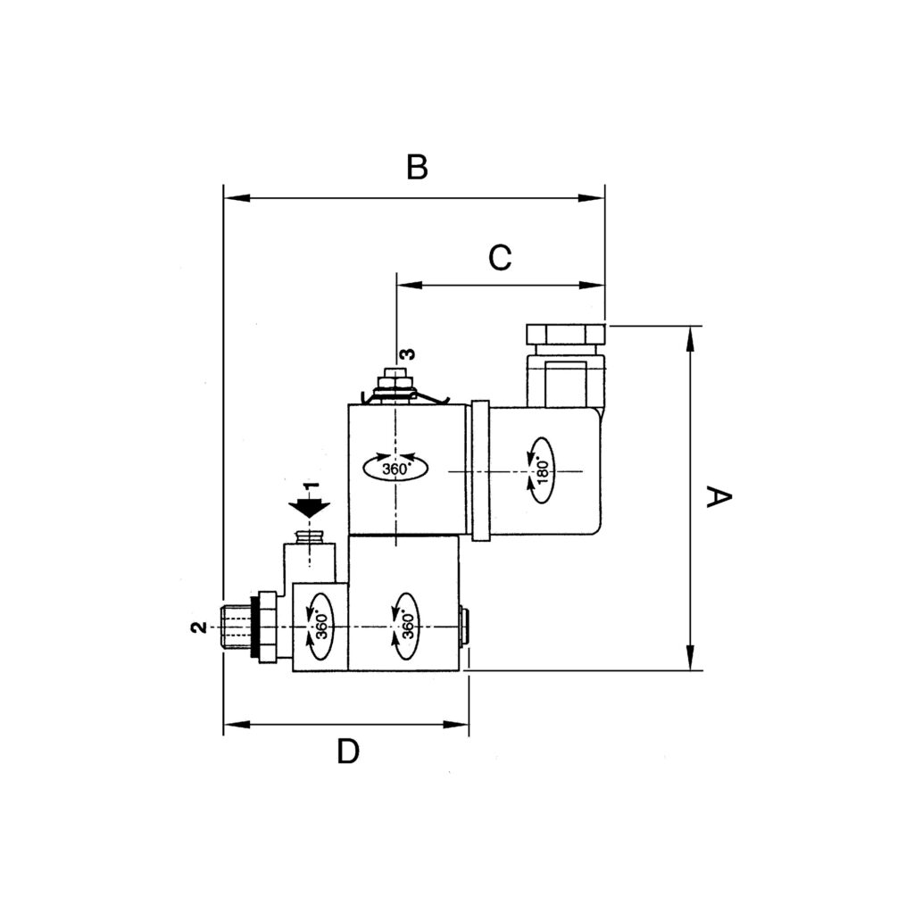 3/2-Wege-Magnetventil, Banjo, NC, 230/50 V, G 1/8 AG, PN 10 bar