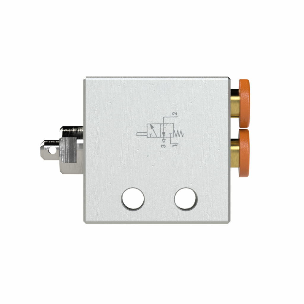3/2-Wege-Miniaturventil, mechanisch, Stößel, NC, 4 mm hinten