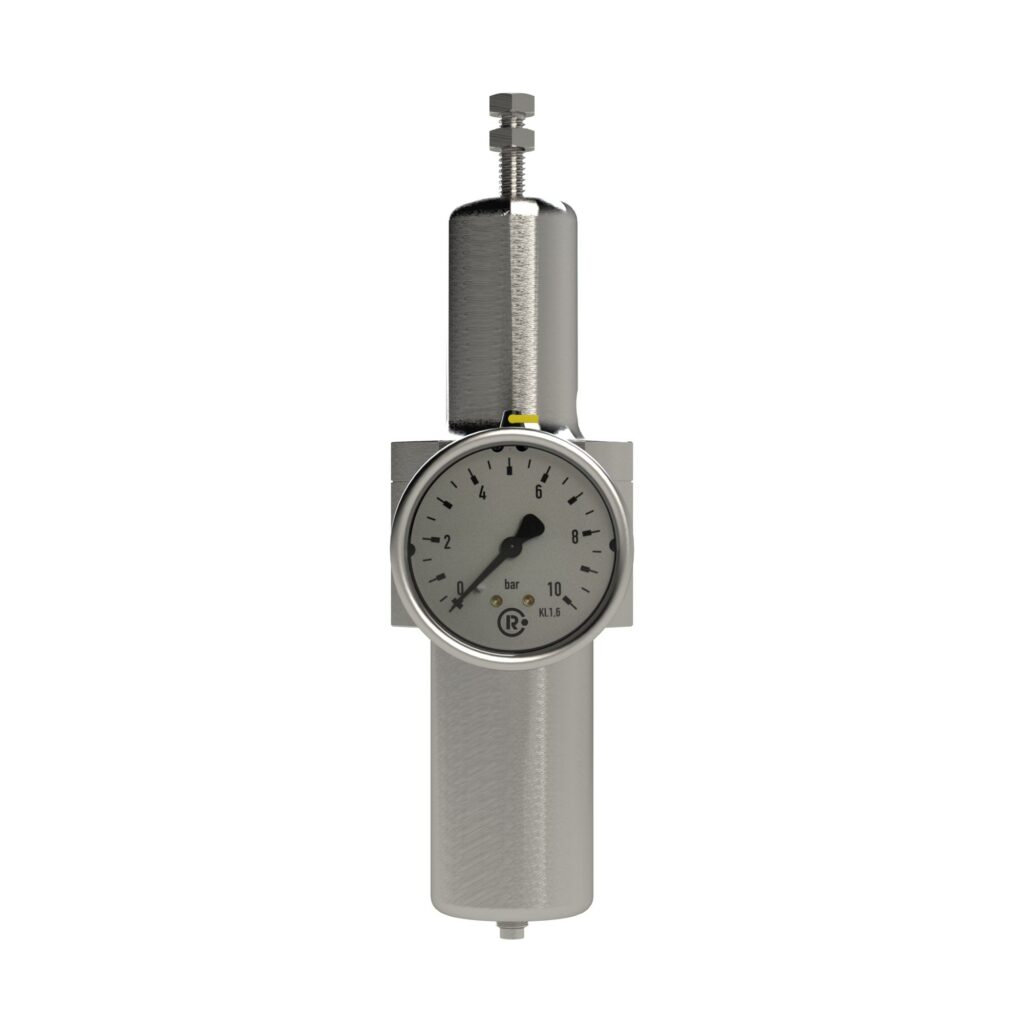 Edelstahl-Filterregler 1.4404, rücksteuerbar, G 1/4, 0,5 - 8 bar