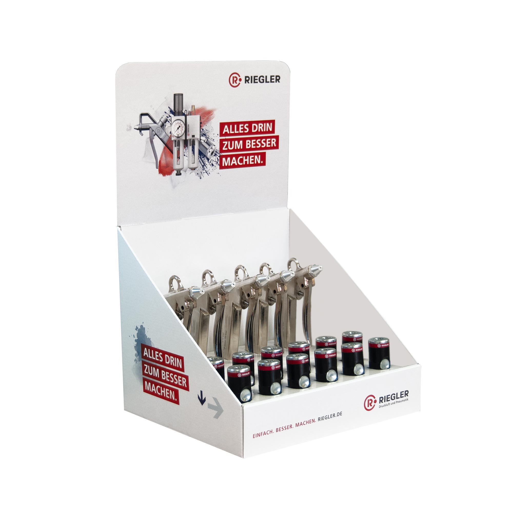 Aufsteller Druckknopfkupplung / Alu-Blaspistolen