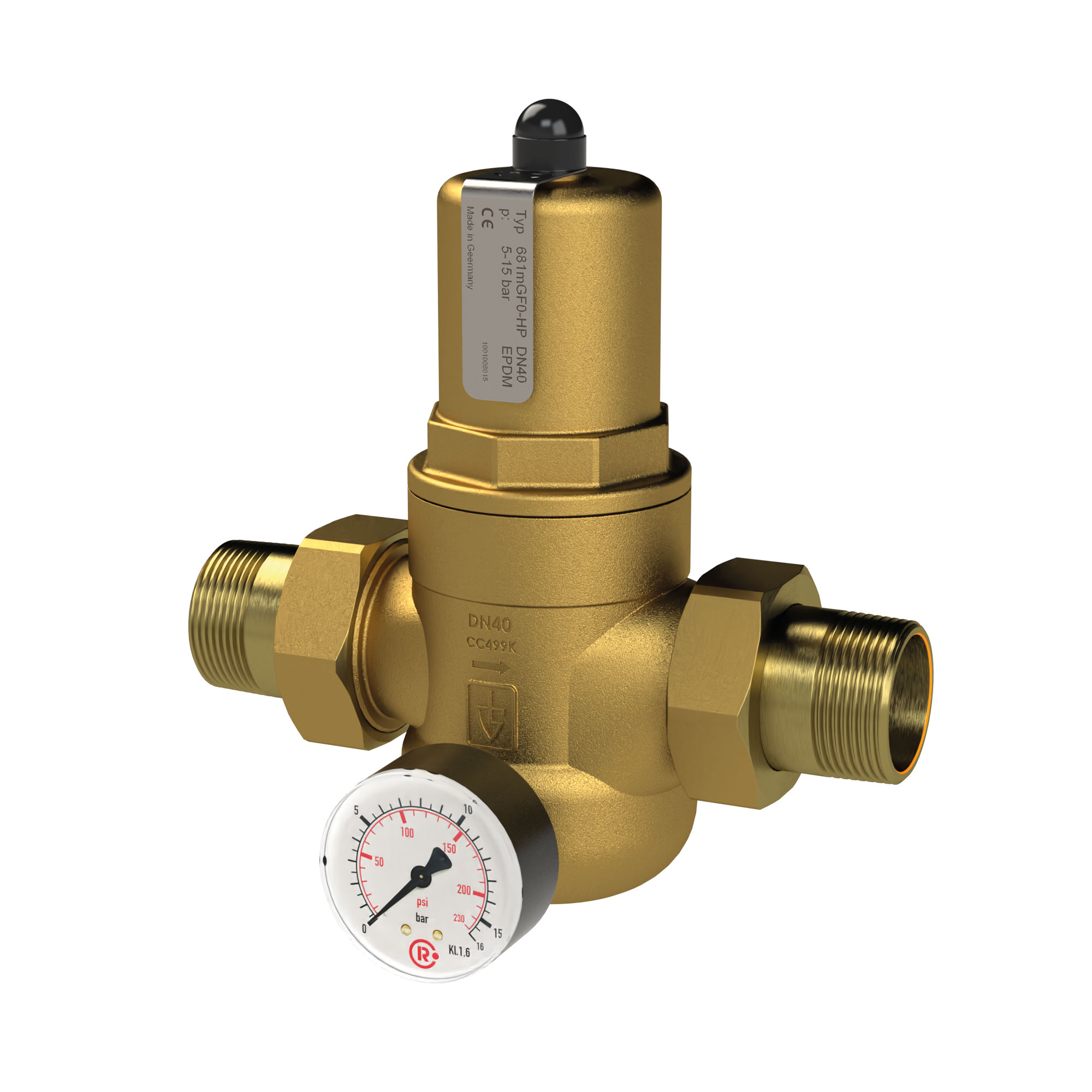 Druckregler f. Trinkw., Rotguss, m. Mano, R 1 1/4 AG, 1 - 8 bar