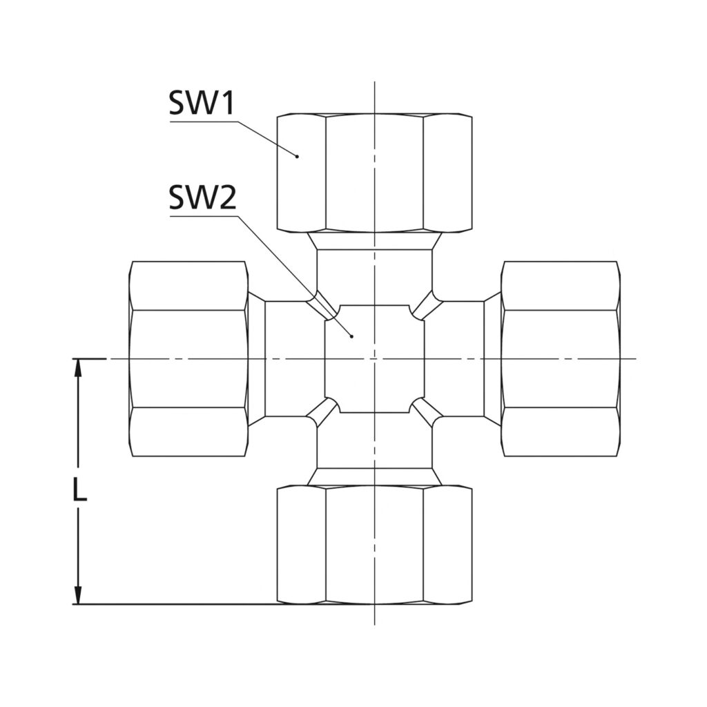 Kreuz-Verschraubung, Rohr-AØ4mm, Stahl verz.