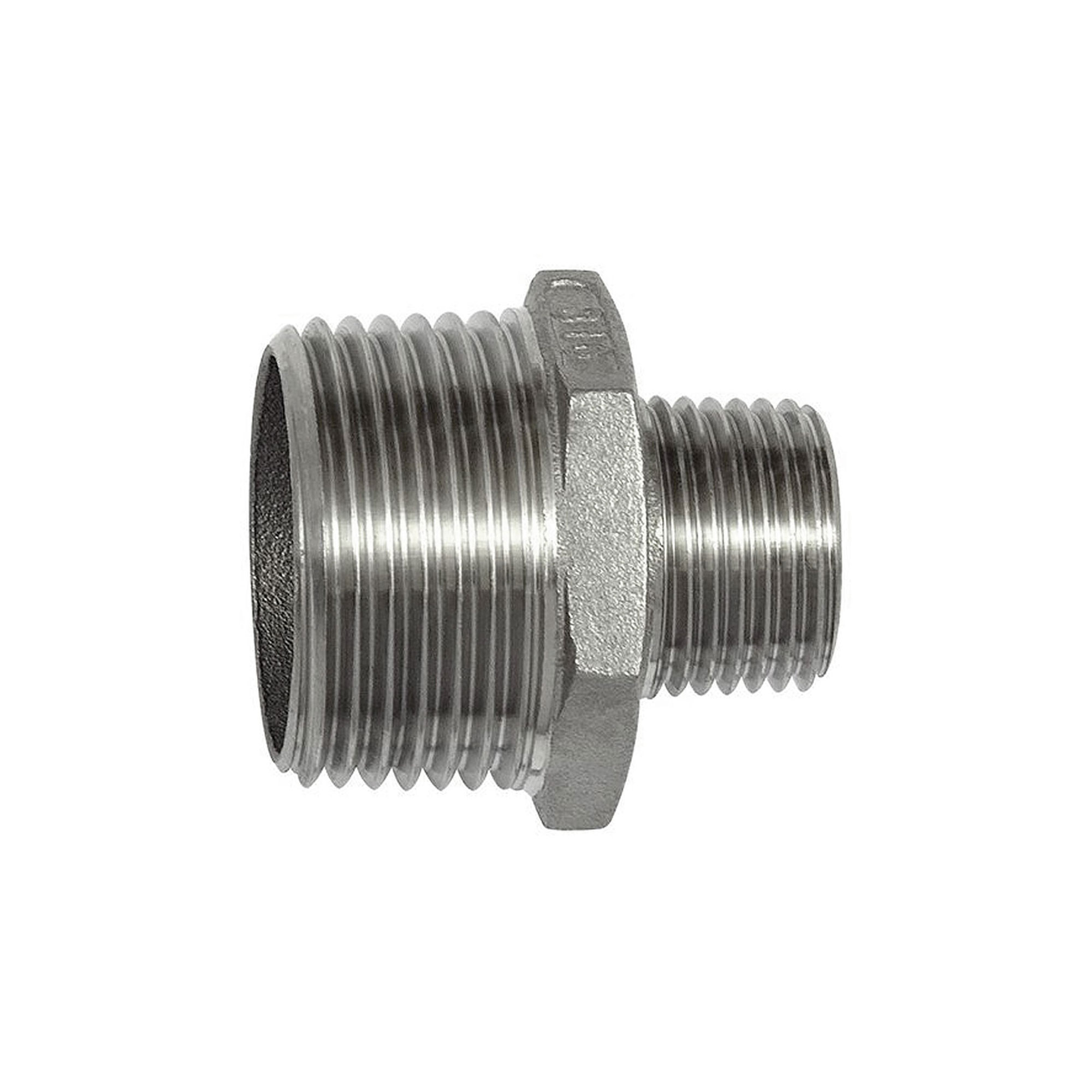 Doppelgewindenippel, red., Sechskant, R 1 1/4, R 3/4, ES 1.4408