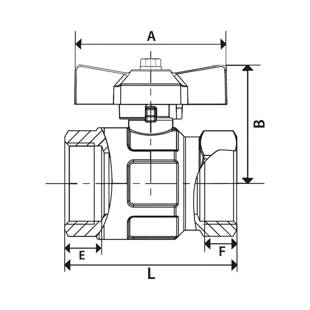 Kugelhahn Standard ausführung, Flügelgriff, IG/IG, MS vern.,G 1/4