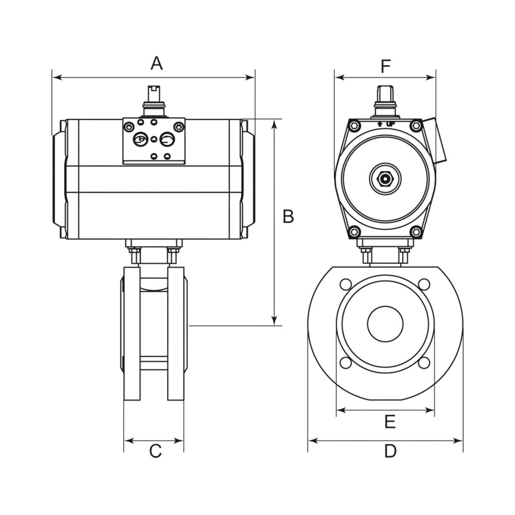 Kompaktflansch-Kuha, pneu. Stellantr., doppeltwirkend, ES, DN 15