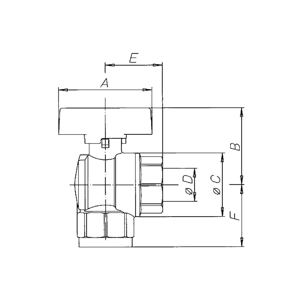 Kugelhahn Eckform, EN 331, MS vern., IG/IG, Rp 1/2, DN 15