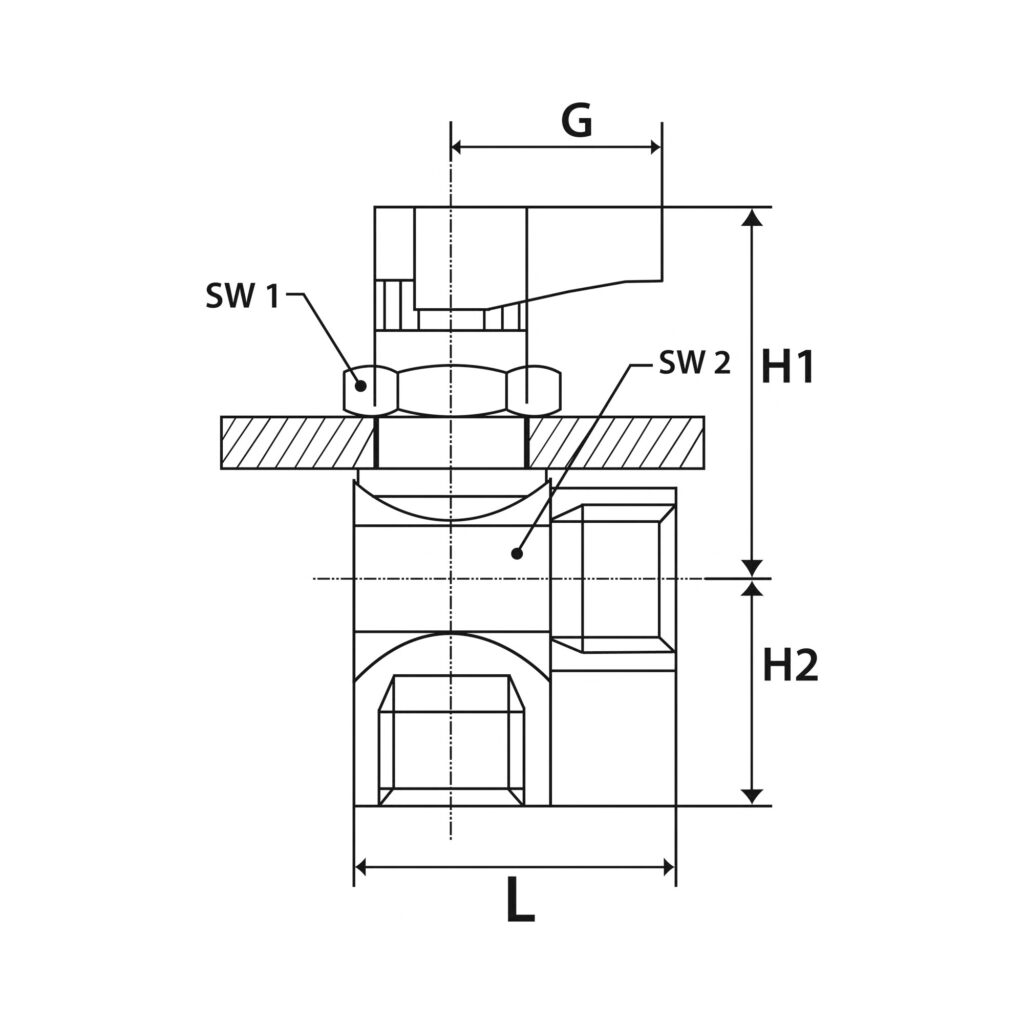 Winkel-Mini-Kugelhahn, Schalttafeleinbau, MS verchromt, G 1/8 IG