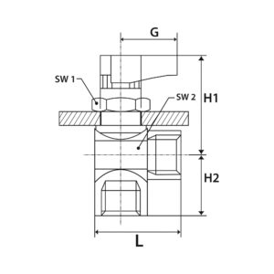 Winkel-Mini-Kugelhahn, Schalttafeleinbau, MS verchromt, G 1/8 IG