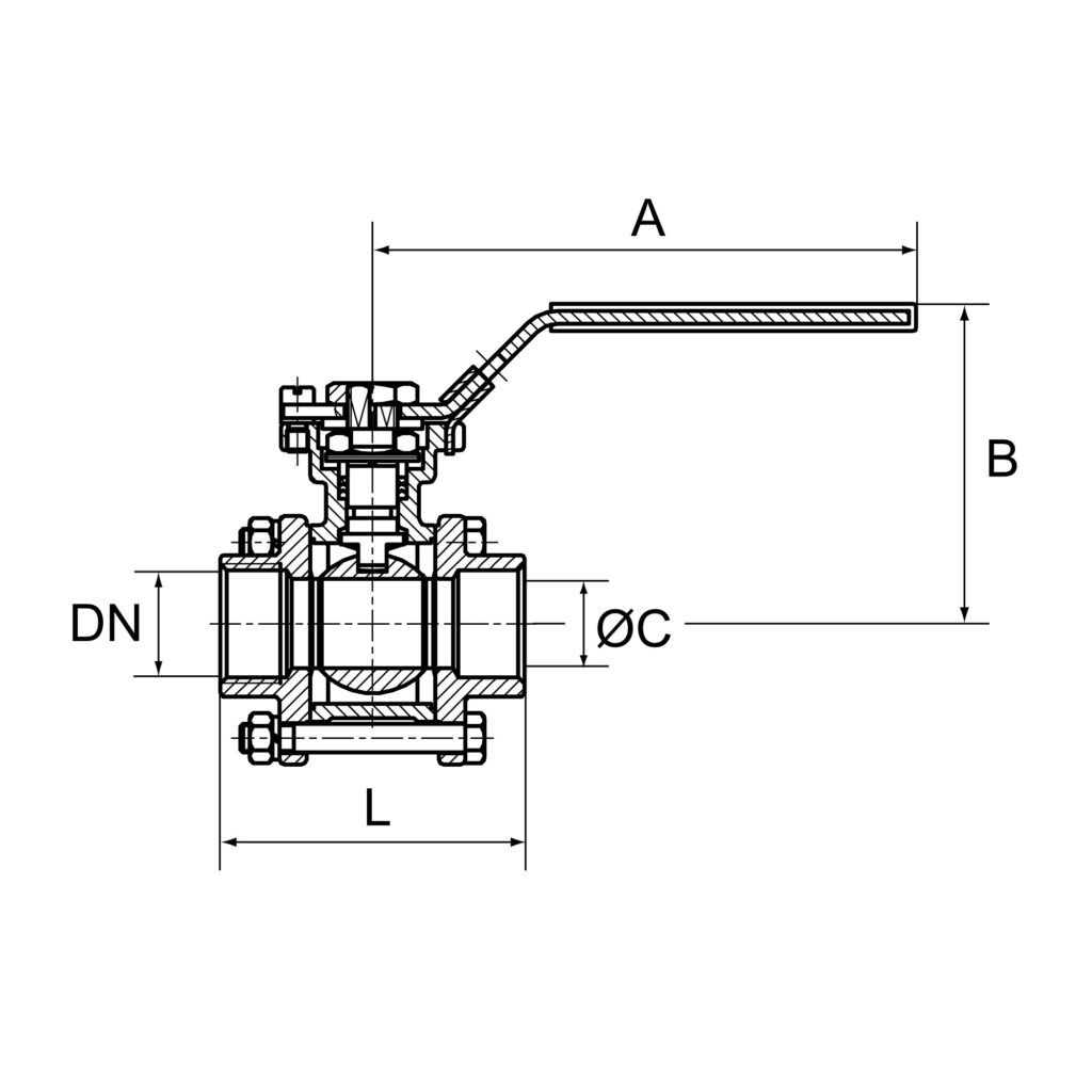 Edelstahlkugelhahn, 3-teilig, Baulänge nach DIN 3202-M3, G 1/4