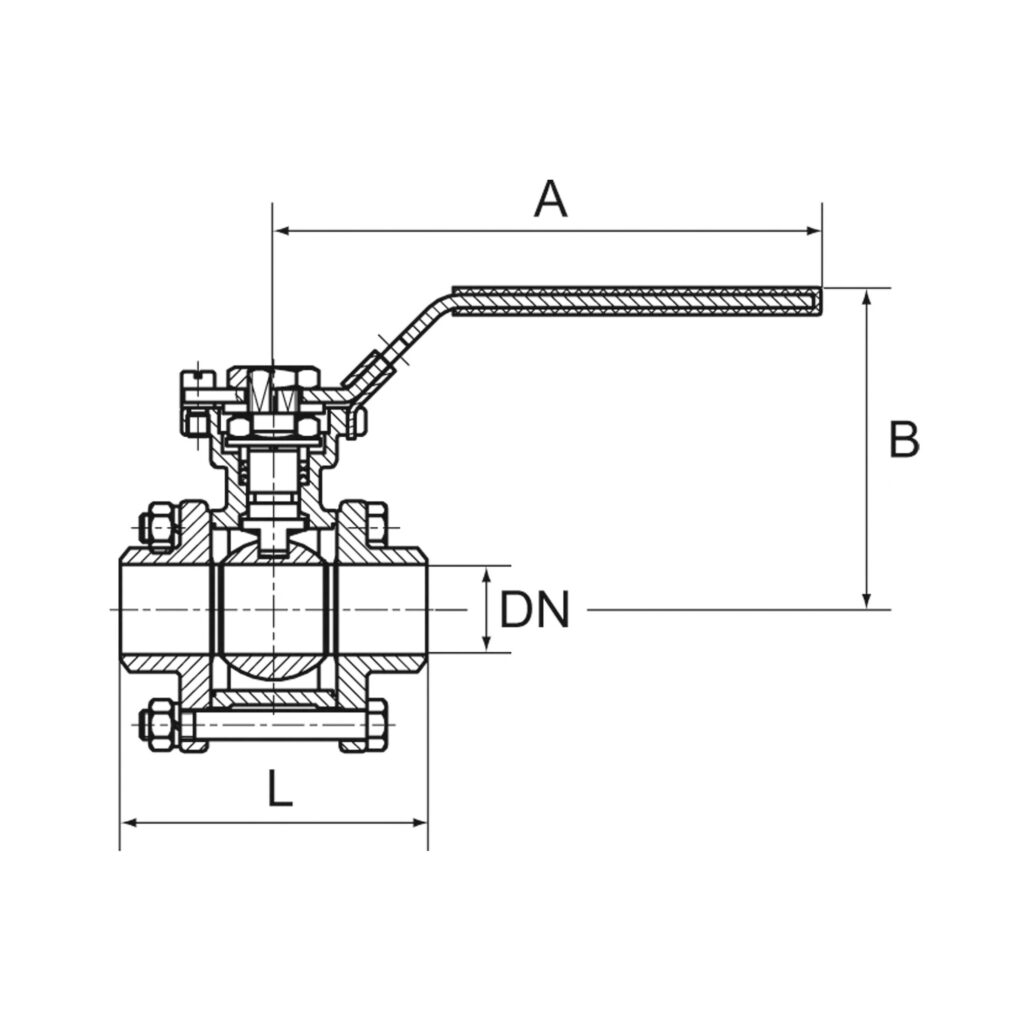ES-Kugelhahn, 3-tlg., Anschweißenden, f. Rohr-Außen-ø 17 mm