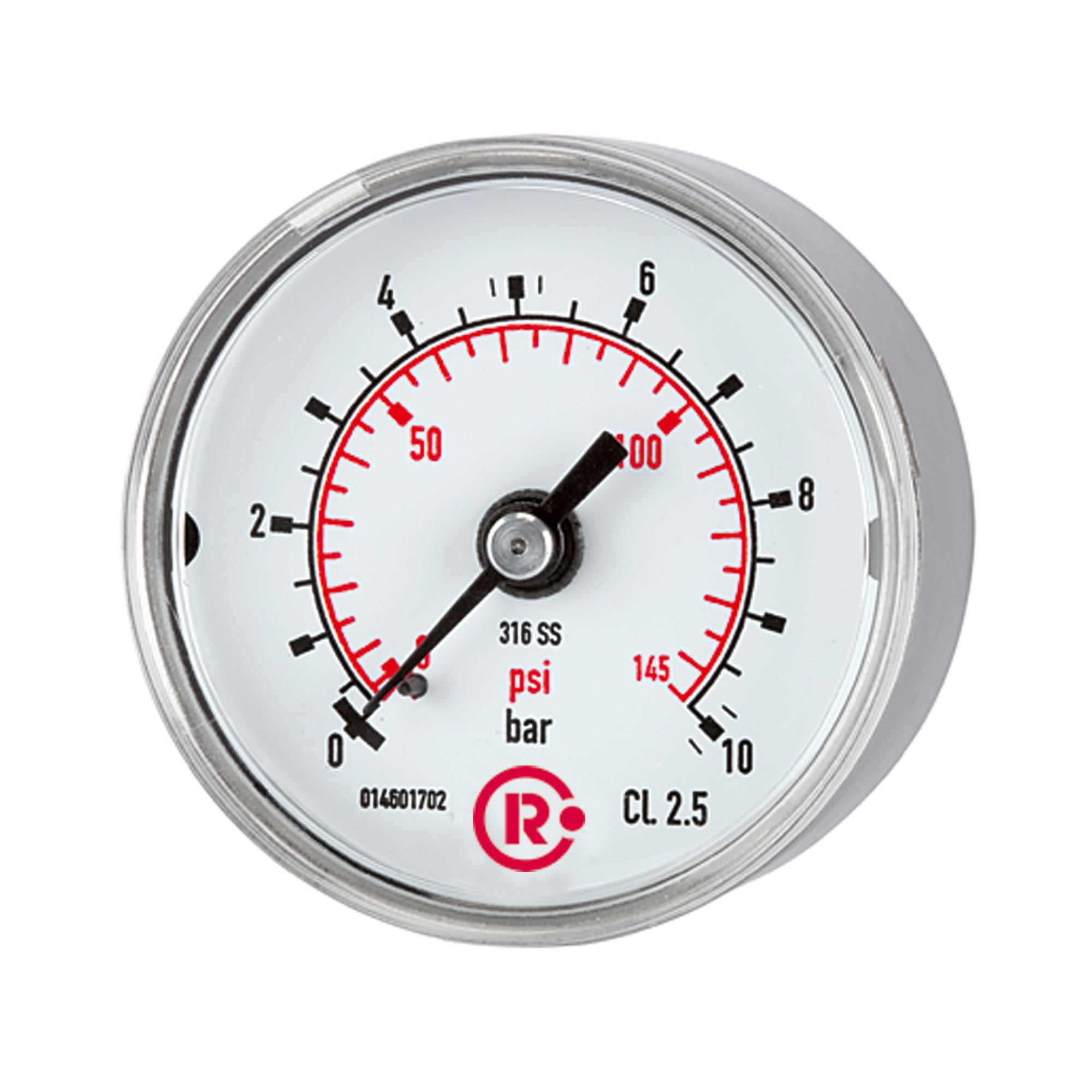 Standardmano, CrNi-Stahl, G 1/4 hinten zentr., 0 - 1,0 bar, Ø 40