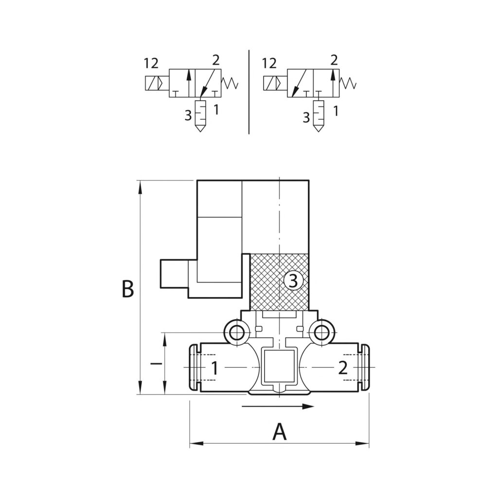 3/2-Wege-Magnetventil schallgedämpfte Entlüftung, NC, Schl.6