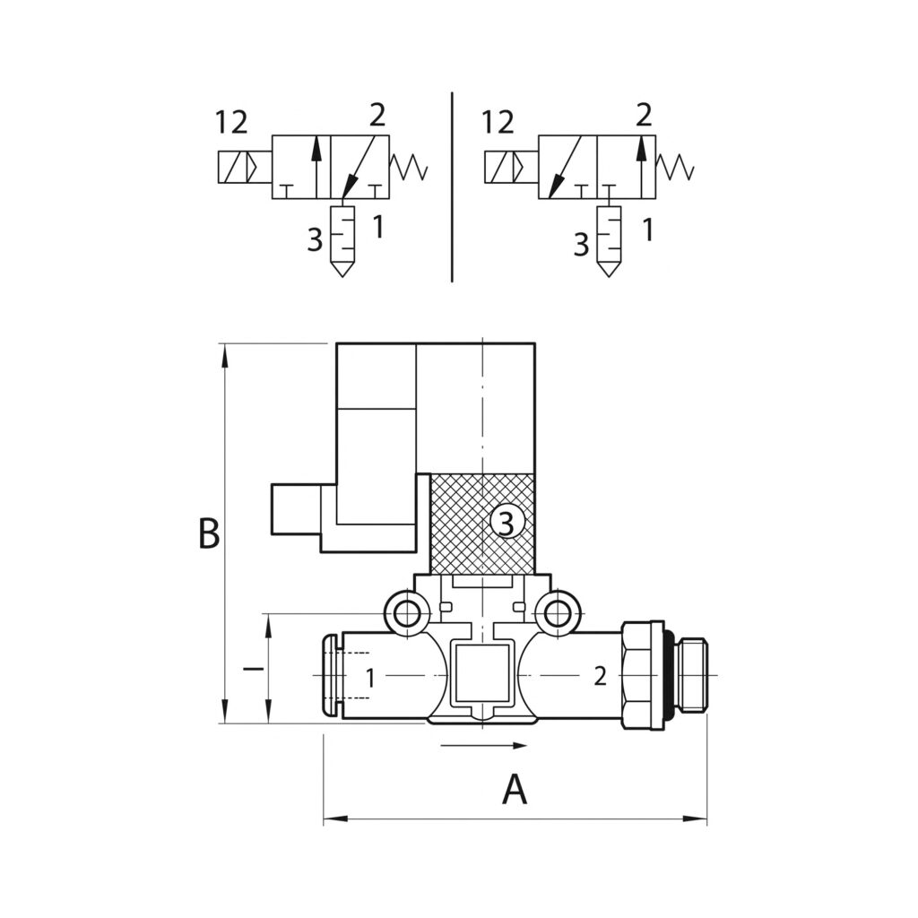 3/2-Wege-Magnetventil, schallged. Entl. Schl.-Gew. G1/8 Schl.6 NC