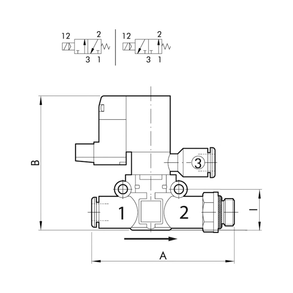 3/2-Wege-Magnetventil, geführte Entl. Schl.-Gew. G1/8 Schl.6 NC