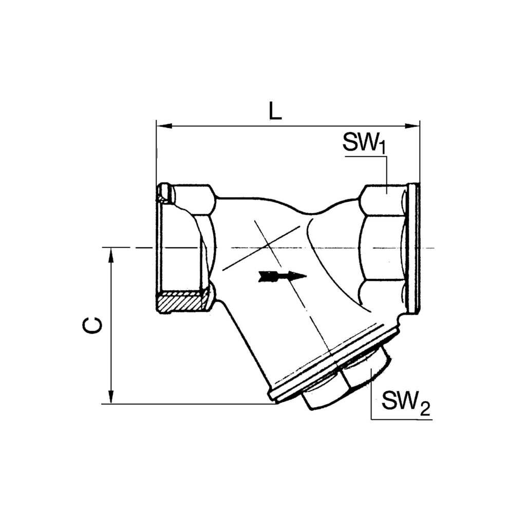 Schmutzfänger, Messing blank, G 1/4, DN 8, MW 0,5 mm