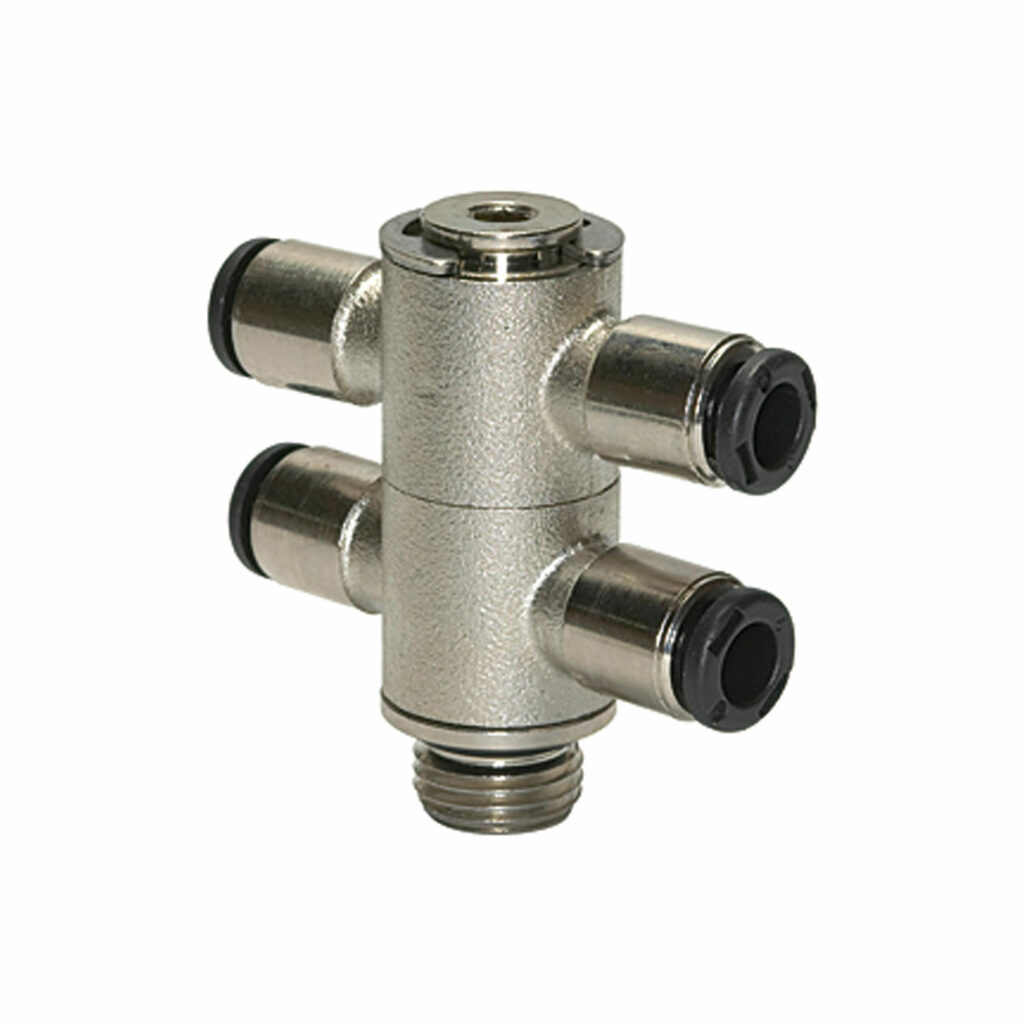 T-Mehrfachverteiler 4-fach »click-clock«, drehbar, M5 außen Ø 4mm