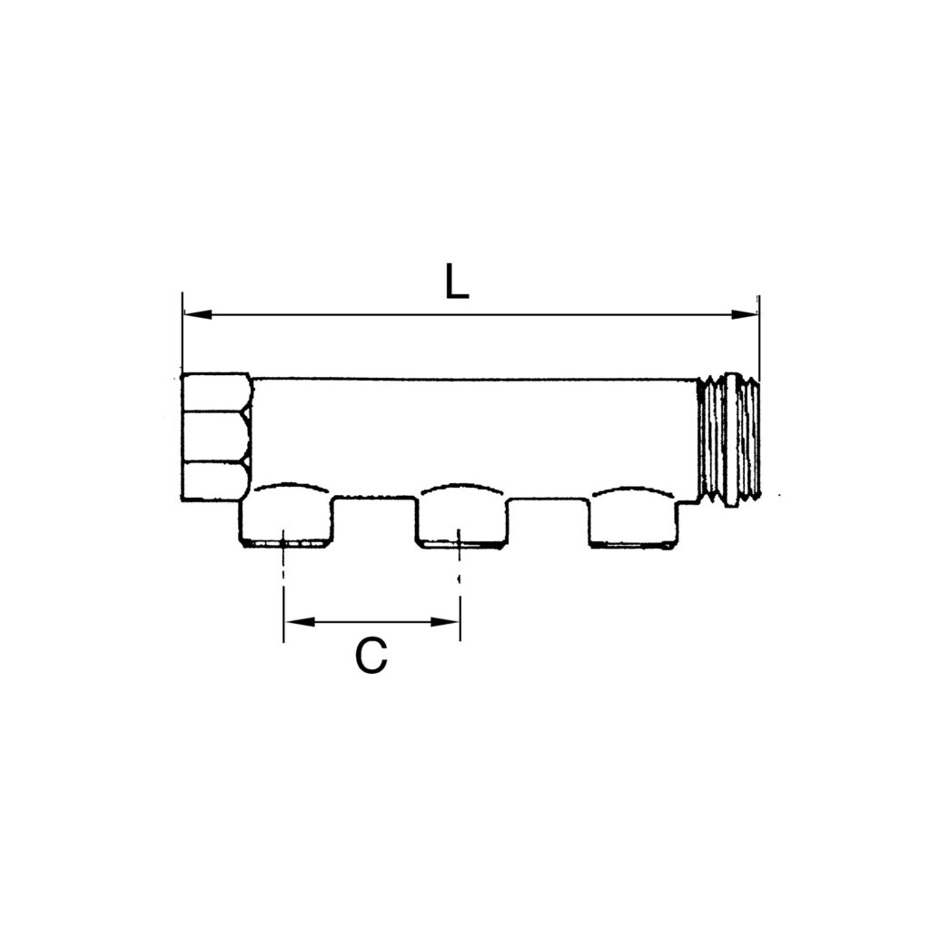 Verteilerrohr, 2 Abgänge, Eingang 2x3/4, Ausgang 2x1/2 AG, MS