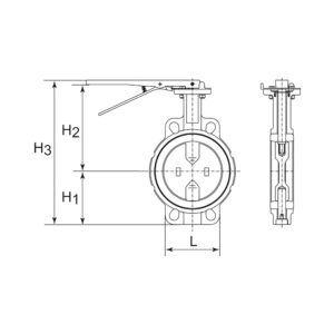 Zwischenflansch-Absperrklappe, Handhebel, DN 40
